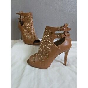 Michael Kors | Size 5.5M | Jordana Leather Acorn Brown Open-Toe Ankle Booties